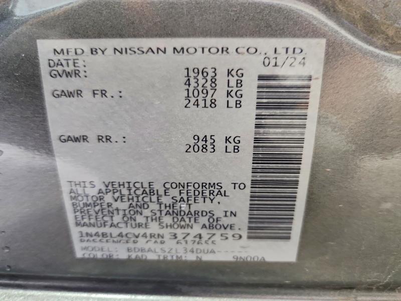 Продаж на аукціоні авто 2024 Nissan Altima, vin: 1N4BL4CV4RN374759, номер лоту: 70080546