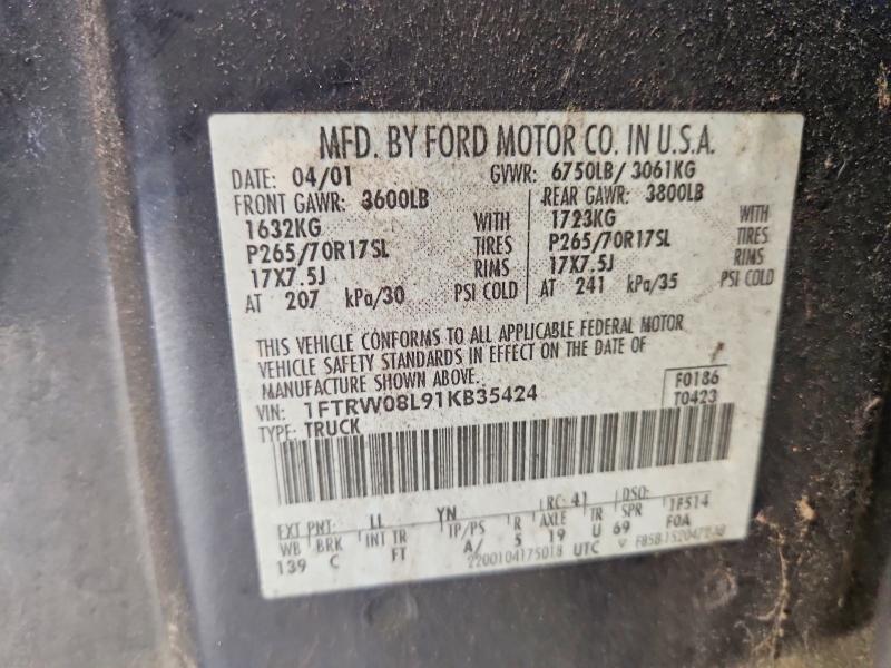 Продажа на аукционе авто 2001 Ford F150, vin: 1FTRW08L91KB35424, номер лота: 70511316