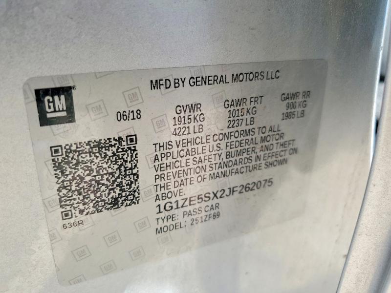 69755266 :رقم المزاد ، 1G1ZE5SX2JF262075 vin ، 2018 Chevrolet Malibu مزاد بيع