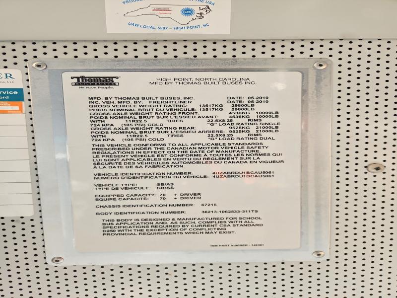 Продажа на аукционе авто 2011 Thomas Saf-t-liner C2, vin: 4UZABRDU1BCAU5061, номер лота: 65990736