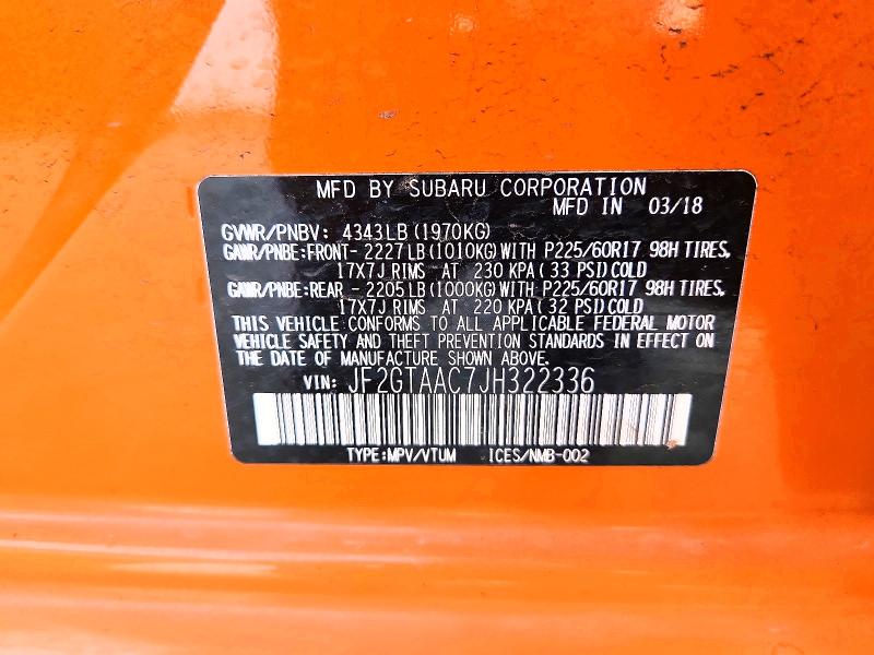Продаж на аукціоні авто 2018 Subaru Crosstrek, vin: JF2GTAAC7JH322336, номер лоту: 69565496