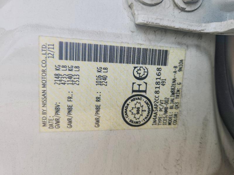 Aukcja sprzedaży 2012 Nissan Maxima, vin: 1N4AA5AP2CC818168, numer aukcji: 69697306