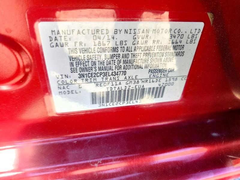 68200116 :رقم المزاد ، 3N1CE2CP3EL434770 vin ، 2014 Nissan Versa Note مزاد بيع