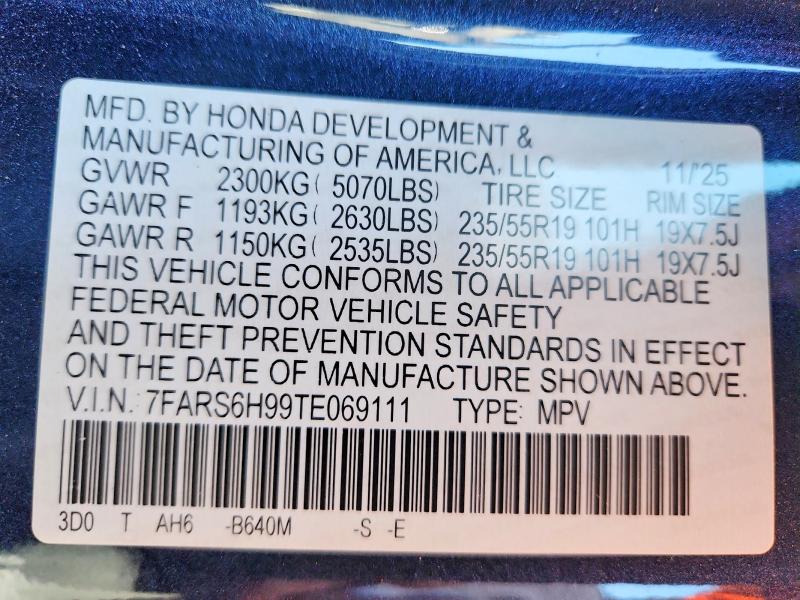 68187396 :رقم المزاد ، 7FARS6H99TE069111 vin ، 2026 Honda Cr-v مزاد بيع