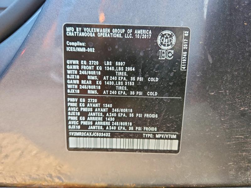 Aukcja sprzedaży 2018 Volkswagen Atlas, vin: 1V2MR2CAXJC533432, numer aukcji: 69971036