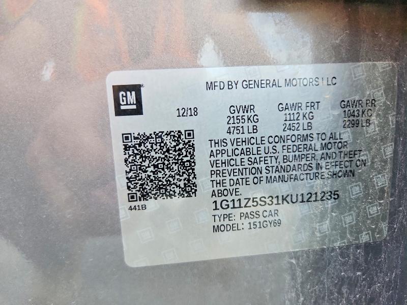 Продаж на аукціоні авто 2019 Chevrolet Impala, vin: 1G11Z5S31KU121235, номер лоту: 69218736