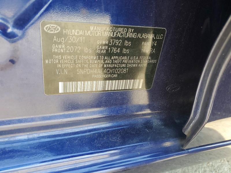 Продаж на аукціоні авто 2012 Hyundai Elantra, vin: 5NPDH4AE4CH102081, номер лоту: 67666236