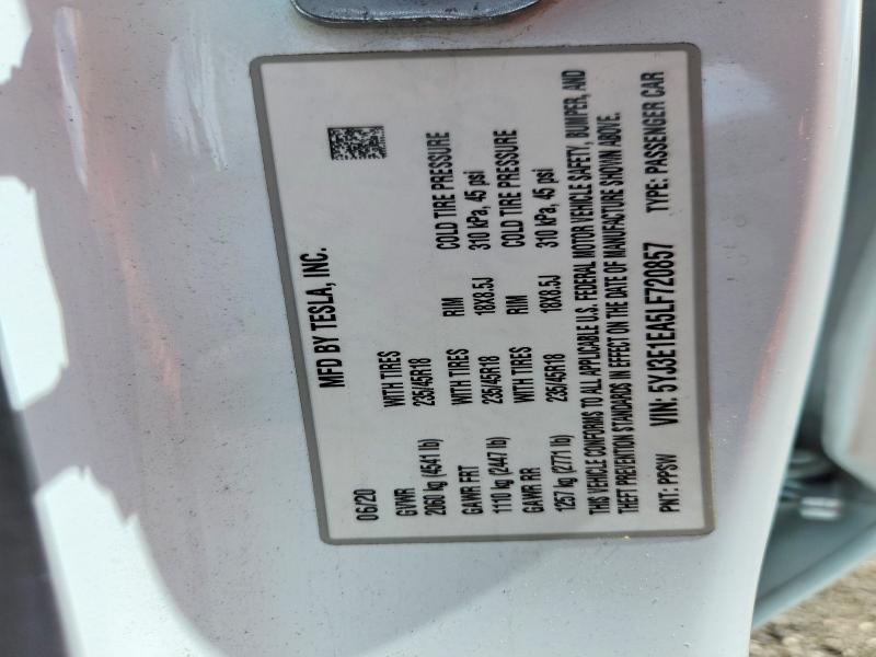 Продаж на аукціоні авто 2020 Tesla Model 3, vin: 5YJ3E1EA5LF720857, номер лоту: 67418026