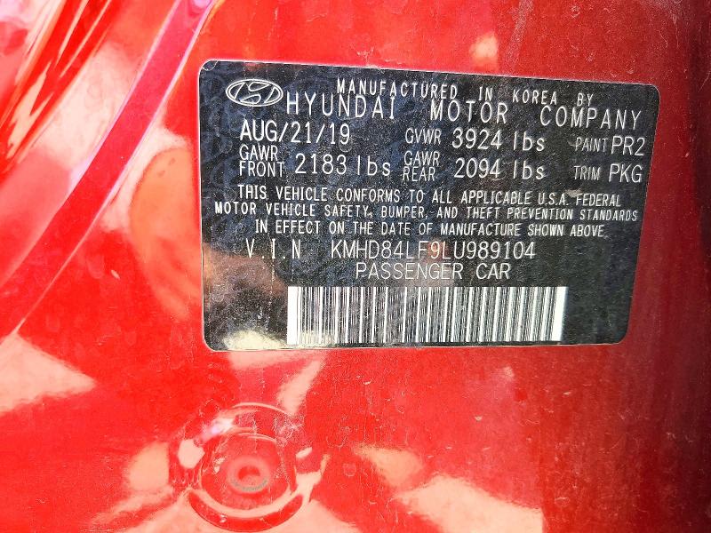 2020 Hyundai Elantra მანქანა იყიდება აუქციონზე, vin: KMHD84LF9LU989104, აუქციონის ნომერი: 69408926