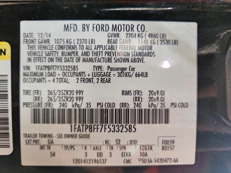 Продажа на аукционе авто 2015 Ford Mustang, vin: 1FATP8FF7F5332585, номер лота: 70088626
