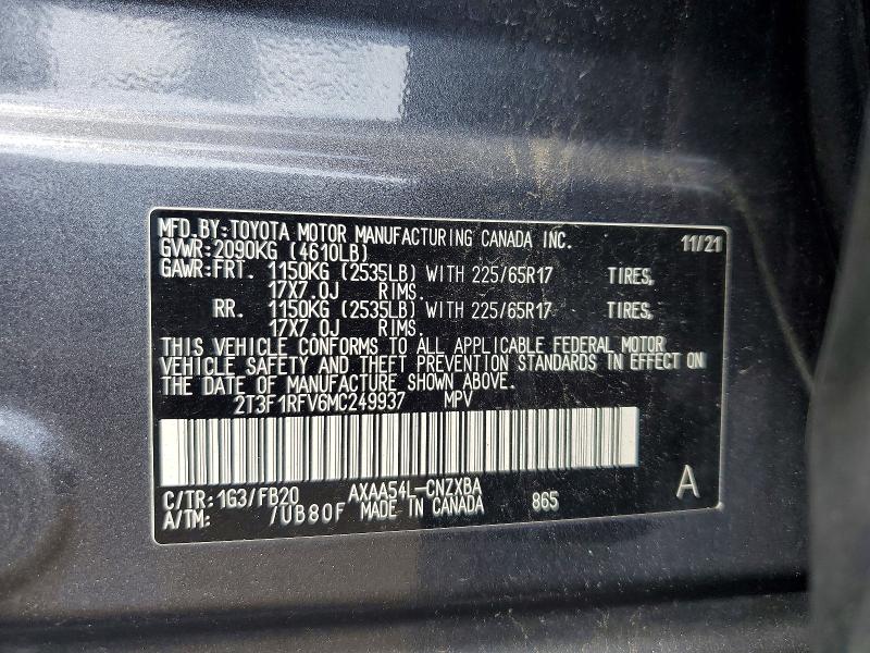 Продажа на аукционе авто 2021 Toyota Rav4, vin: 2T3F1RFV6MC249937, номер лота: 68633126