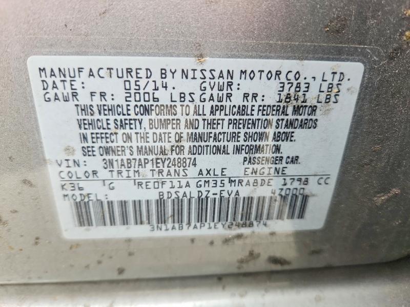 Aukcja sprzedaży 2014 Nissan Sentra, vin: 3N1AB7AP1EY248874, numer aukcji: 70528396