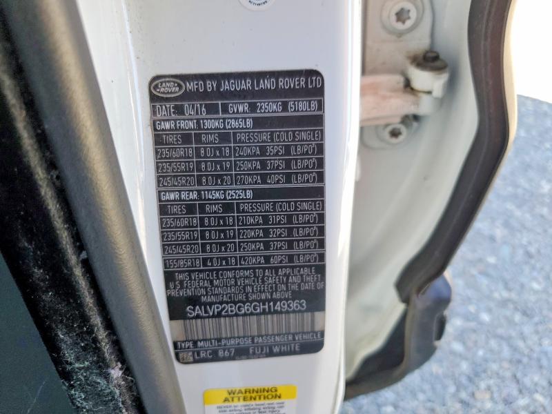 Aukcja sprzedaży 2016 Land Rover Range Rover Evoque, vin: SALVP2BG6GH149363, numer aukcji: 69248946