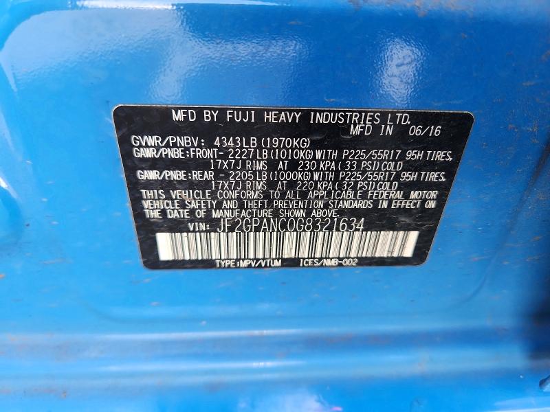 2016 Subaru Crosstrek მანქანა იყიდება აუქციონზე, vin: JF2GPANC0G8321634, აუქციონის ნომერი: 68673666