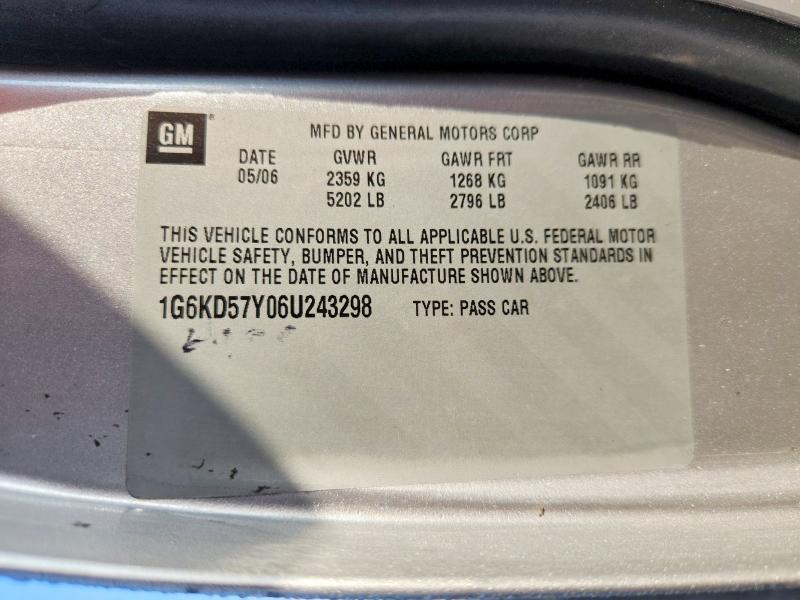 67102456 :رقم المزاد ، 1G6KD57Y06U243298 vin ، 2006 Cadillac Dts مزاد بيع
