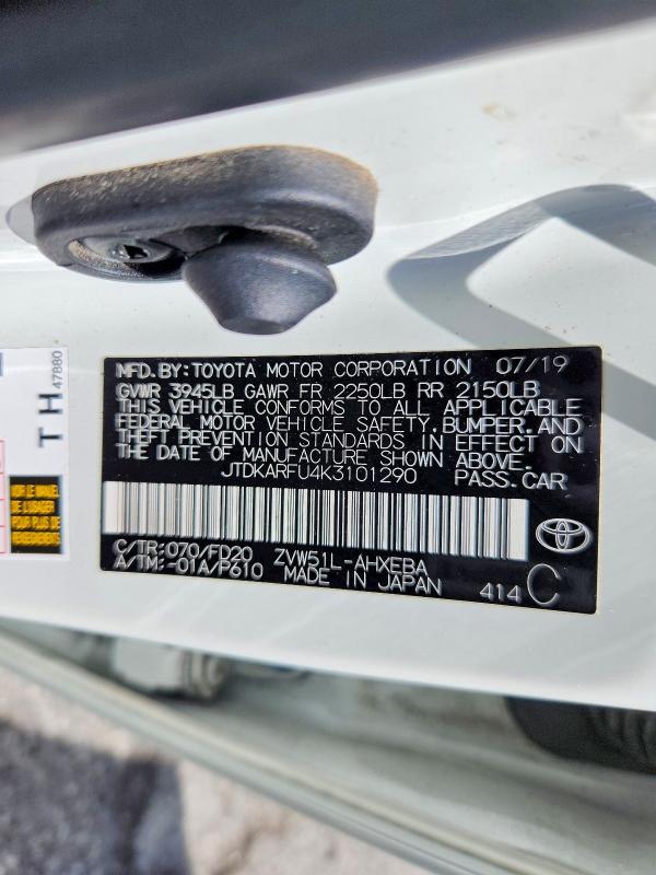 Auction sale of the 2019 Toyota Prius, vin: JTDKARFU4K3101290        , lot number: 69169656