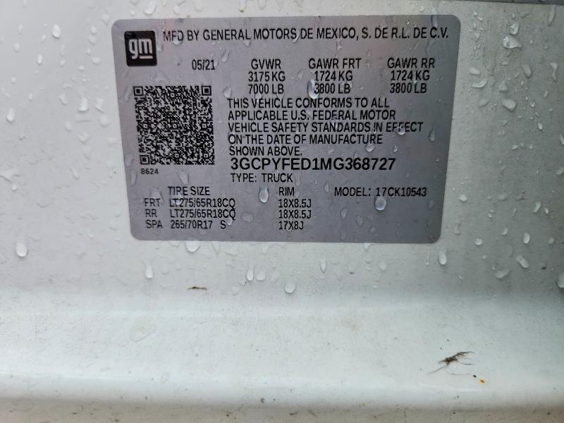 Продажа на аукционе авто 2021 Chevrolet Silverado, vin: 3GCPYFED1MG368727, номер лота: 69362006