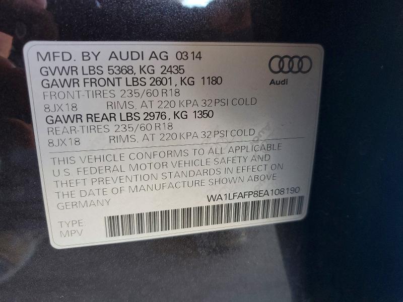 2014 Audi Q5 მანქანა იყიდება აუქციონზე, vin: WA1LFAFP8EA108190, აუქციონის ნომერი: 67816866