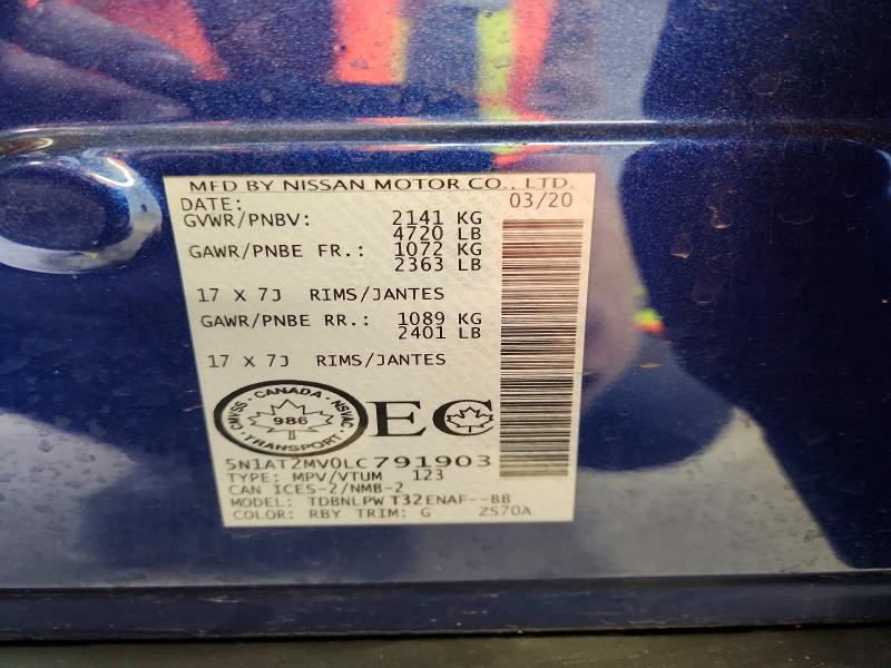 2020 Nissan Rogue მანქანა იყიდება აუქციონზე, vin: 5N1AT2MV0LC791903, აუქციონის ნომერი: 69899646
