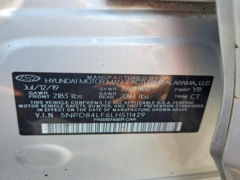 2020 Hyundai Elantra მანქანა იყიდება აუქციონზე, vin: 5NPD84LF6LH511429, აუქციონის ნომერი: 69750296