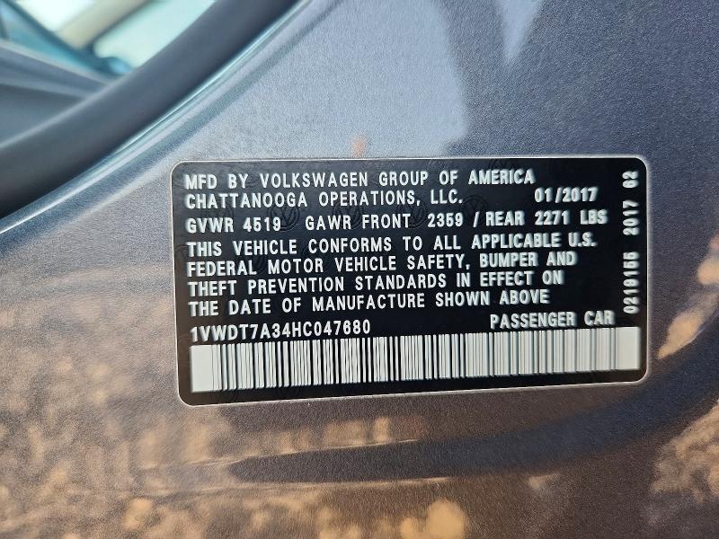 Продажа на аукционе авто 2017 Volkswagen Passat, vin: 1VWDT7A34HC047680, номер лота: 66961306