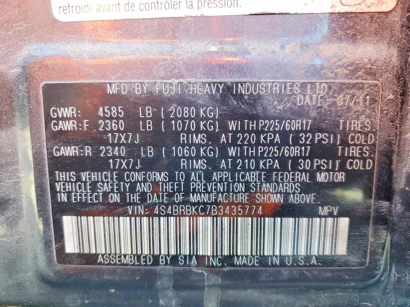 Продажа на аукционе авто 2011 Subaru Outback, vin: 4S4BRBKC7B3435774, номер лота: 68372026