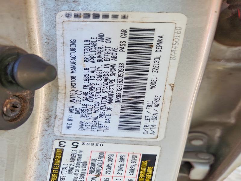 Aukcja sprzedaży 2008 Toyota Corolla, vin: 1NXBR32E18Z050933, numer aukcji: 67180456