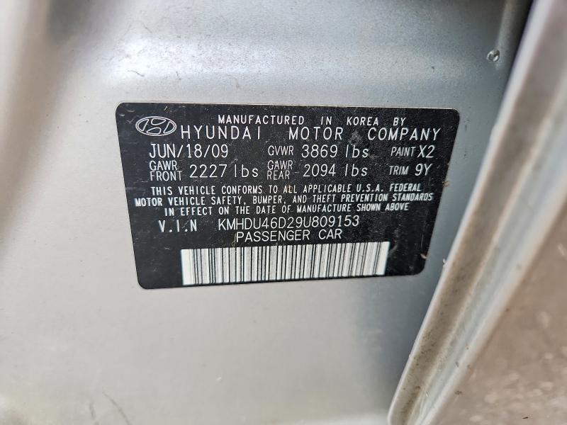 Продаж на аукціоні авто 2009 Hyundai Elantra, vin: KMHDU46D29U809153, номер лоту: 68995686