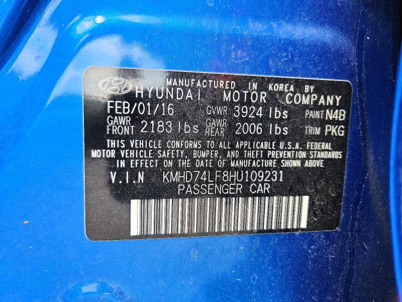 Aukcja sprzedaży 2017 Hyundai Elantra, vin: KMHD74LF8HU109231, numer aukcji: 69708816