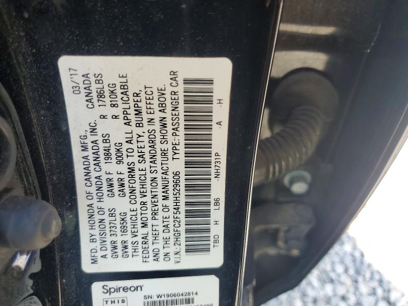 69084936 :رقم المزاد ، 2HGFC2F54HH529606 vin ، 2017 Honda Civic مزاد بيع