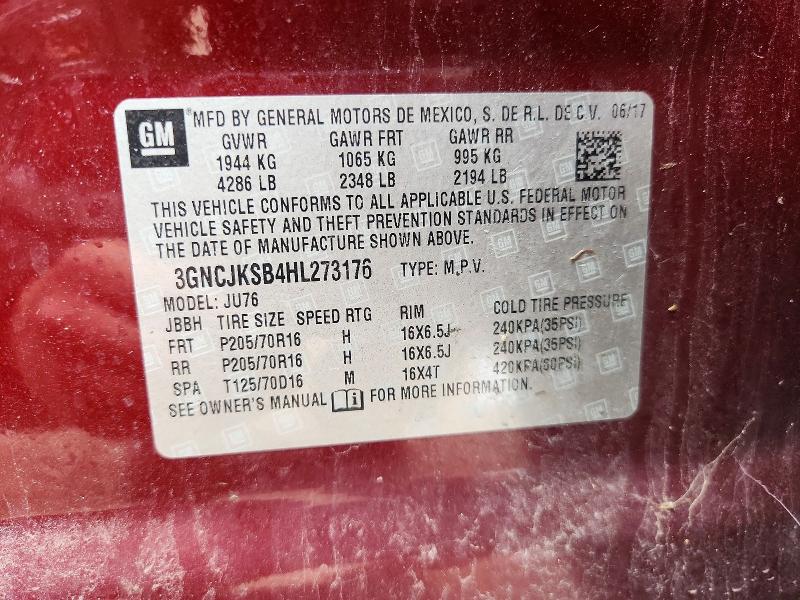 Aukcja sprzedaży 2017 Chevrolet Trax, vin: 3GNCJKSB4HL273176, numer aukcji: 70368326
