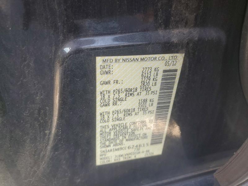 Aukcja sprzedaży 2012 Nissan Pathfinder, vin: 5N1AR1NB9CC624615, numer aukcji: 68930736