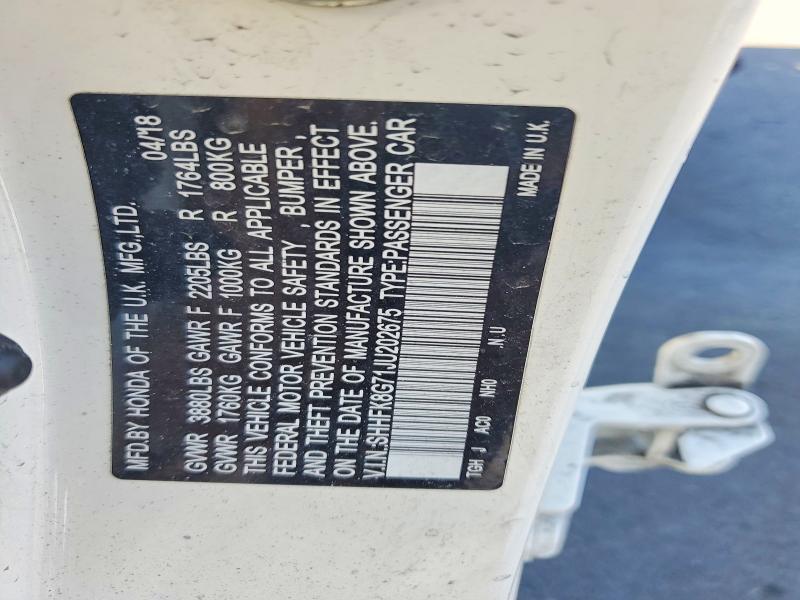 2018 Honda Civic მანქანა იყიდება აუქციონზე, vin: SHHFK8G71JU202675, აუქციონის ნომერი: 69353456