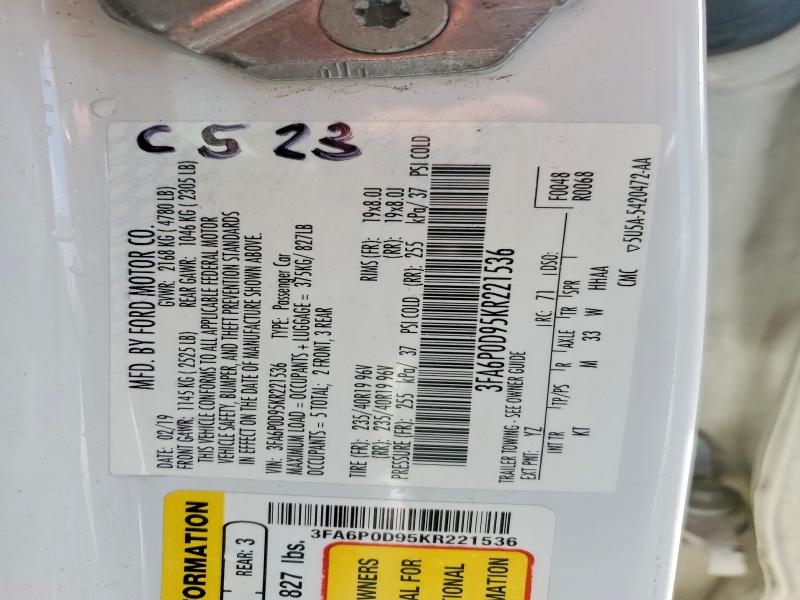 Продажа на аукционе авто 2019 Ford Fusion, vin: 3FA6P0D95KR221536, номер лота: 65940106