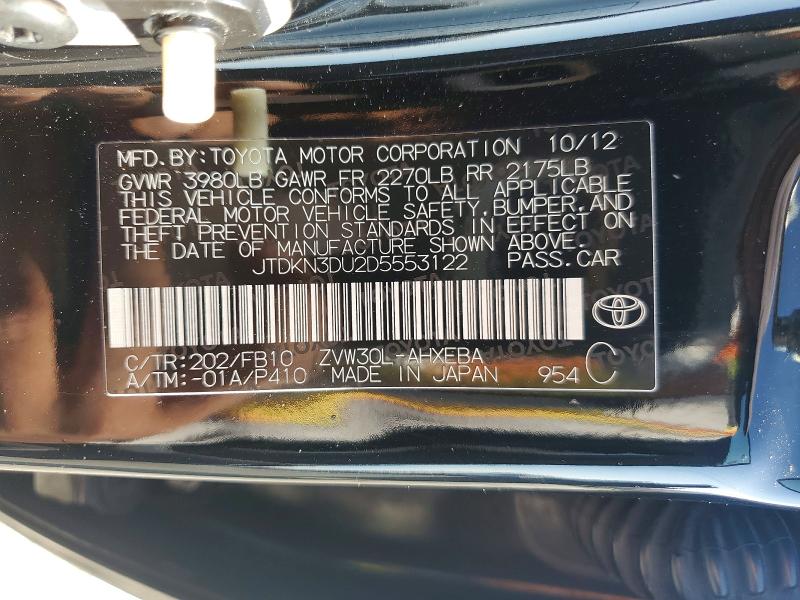 Aukcja sprzedaży 2013 Toyota Prius, vin: JTDKN3DU2D5553122, numer aukcji: 69864896