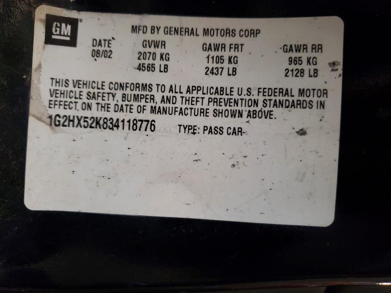 2003 Pontiac Bonneville მანქანა იყიდება აუქციონზე, vin: 1G2HX52K834118776, აუქციონის ნომერი: 68948386