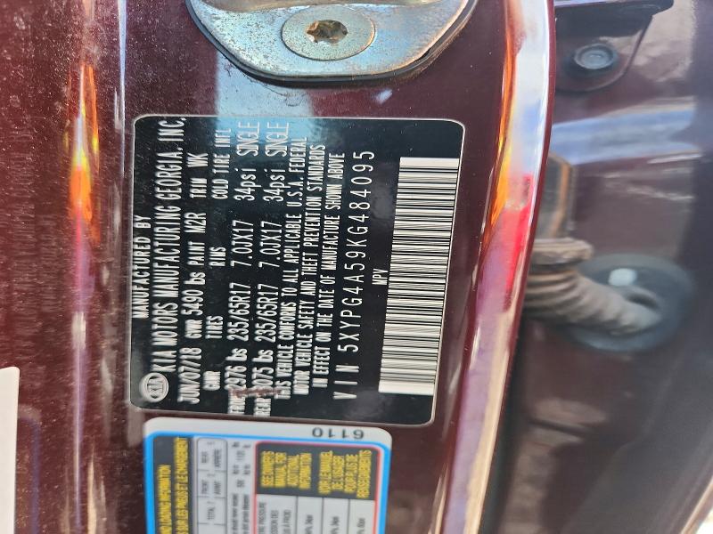 Aukcja sprzedaży 2019 Kia Sorento, vin: 5XYPG4A59KG484095, numer aukcji: 68996146