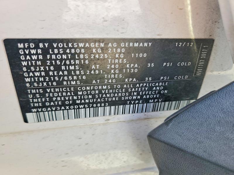 Продажа на аукционе авто 2013 Volkswagen Tiguan, vin: WVGAV3AX0DW576883, номер лота: 70917286
