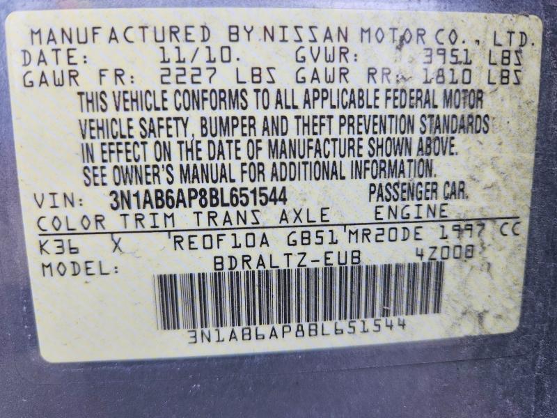 67561206 :رقم المزاد ، 3N1AB6AP8BL651544 vin ، 2011 Nissan Sentra مزاد بيع