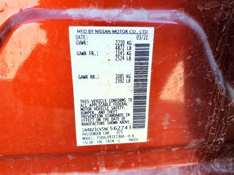 Продажа на аукционе авто 2022 Nissan Leaf, vin: 1N4BZ1CV5NC562743, номер лота: 70352326