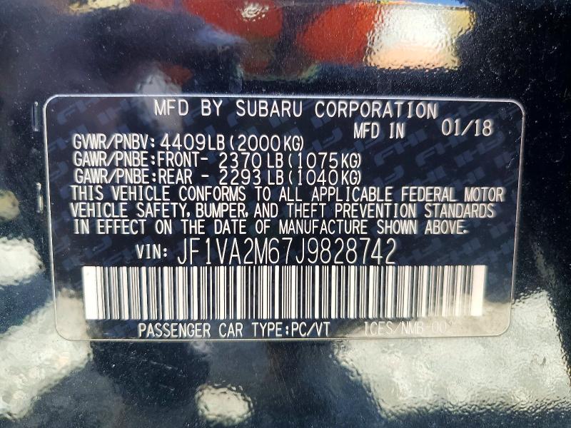 68389876 :رقم المزاد ، JF1VA2M67J9828742 vin ، 2018 Subaru Wrx مزاد بيع
