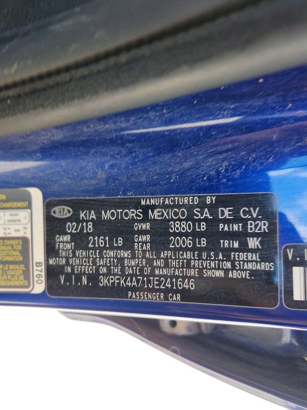 Продаж на аукціоні авто 2018 Kia Forte, vin: 3KPFK4A71JE241646, номер лоту: 68025986