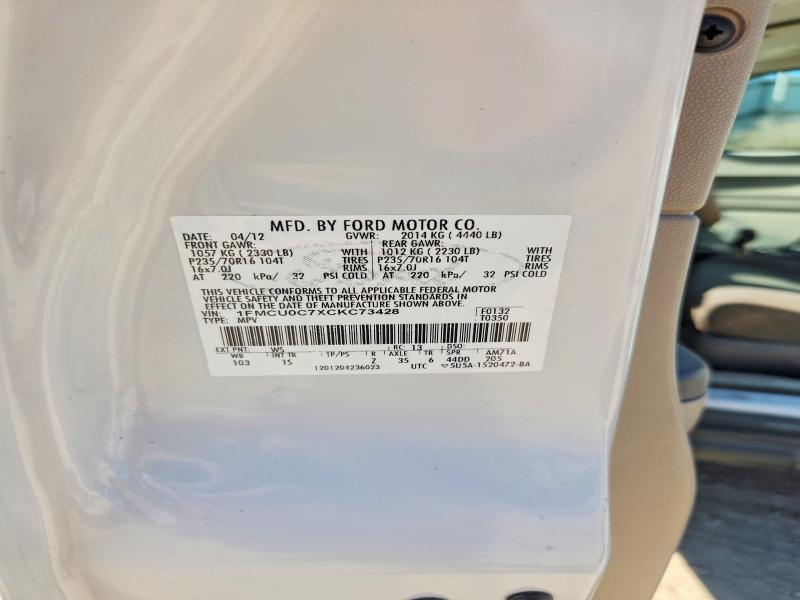 2012 Ford Escape მანქანა იყიდება აუქციონზე, vin: 1FMCU0C7XCKC73428, აუქციონის ნომერი: 70219146
