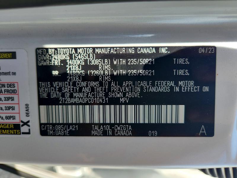 Aukcja sprzedaży 2023 Lexus Rx 350, vin: 2T2BAMBA0PC010431, numer aukcji: 67782076