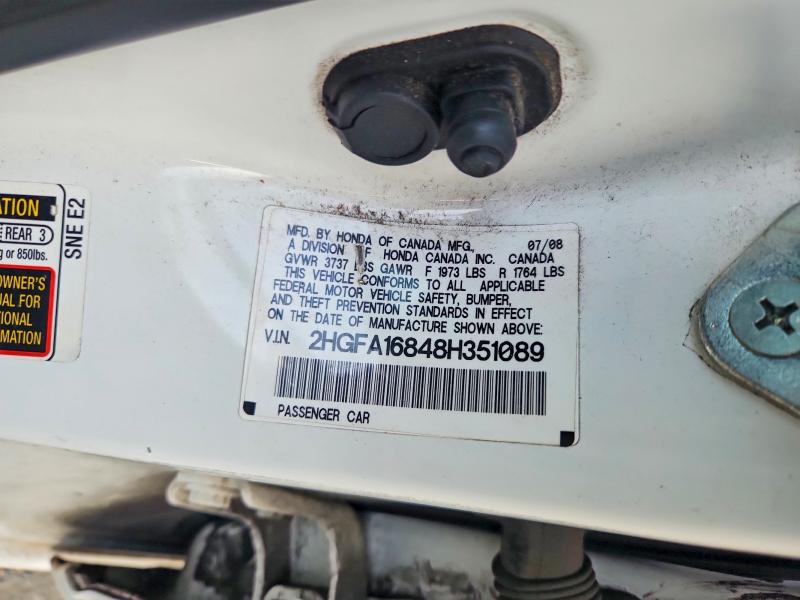 70499386 :رقم المزاد ، 2HGFA16848H351089 vin ، 2008 Honda Civic مزاد بيع