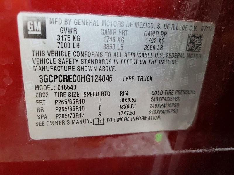 70507036 :رقم المزاد ، 3GCPCREC0HG124046 vin ، 2017 Chevrolet Silverado مزاد بيع