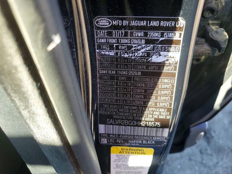 Aukcja sprzedaży 2017 Land Rover Range Rover Evoque, vin: SALVR2BG0HH218575, numer aukcji: 69225476