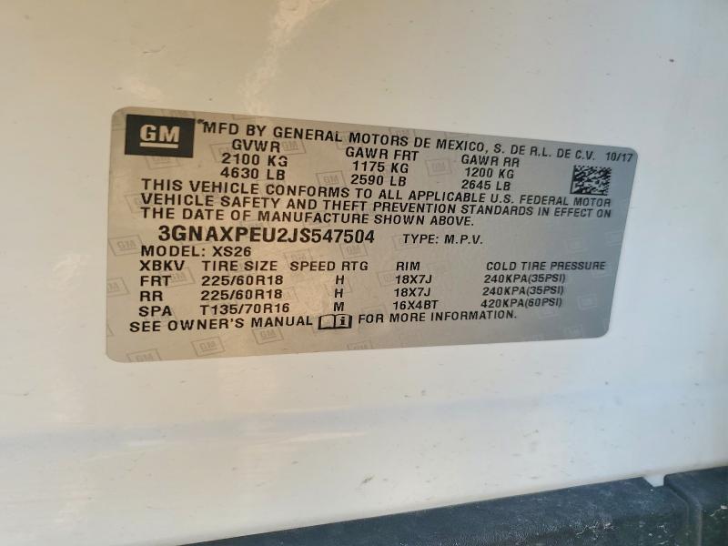 Aukcja sprzedaży 2018 Chevrolet Equinox, vin: 3GNAXPEU2JS547504, numer aukcji: 68132286