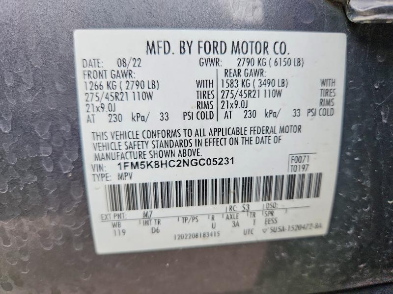 Продаж на аукціоні авто 2022 Ford Explorer, vin: 1FM5K8HC2NGC05231, номер лоту: 70022106