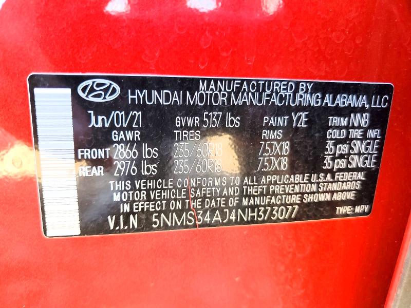 Продажа на аукционе авто 2022 Hyundai Santa Fe, vin: 5NMS34AJ4NH373077, номер лота: 68374876